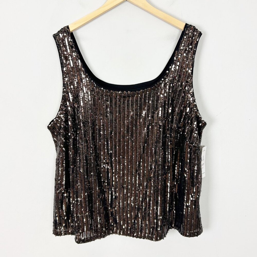 NEW Alex Evenings Black & Gold Sequin Tank Top Party Blouse Size‎ 3X Women's